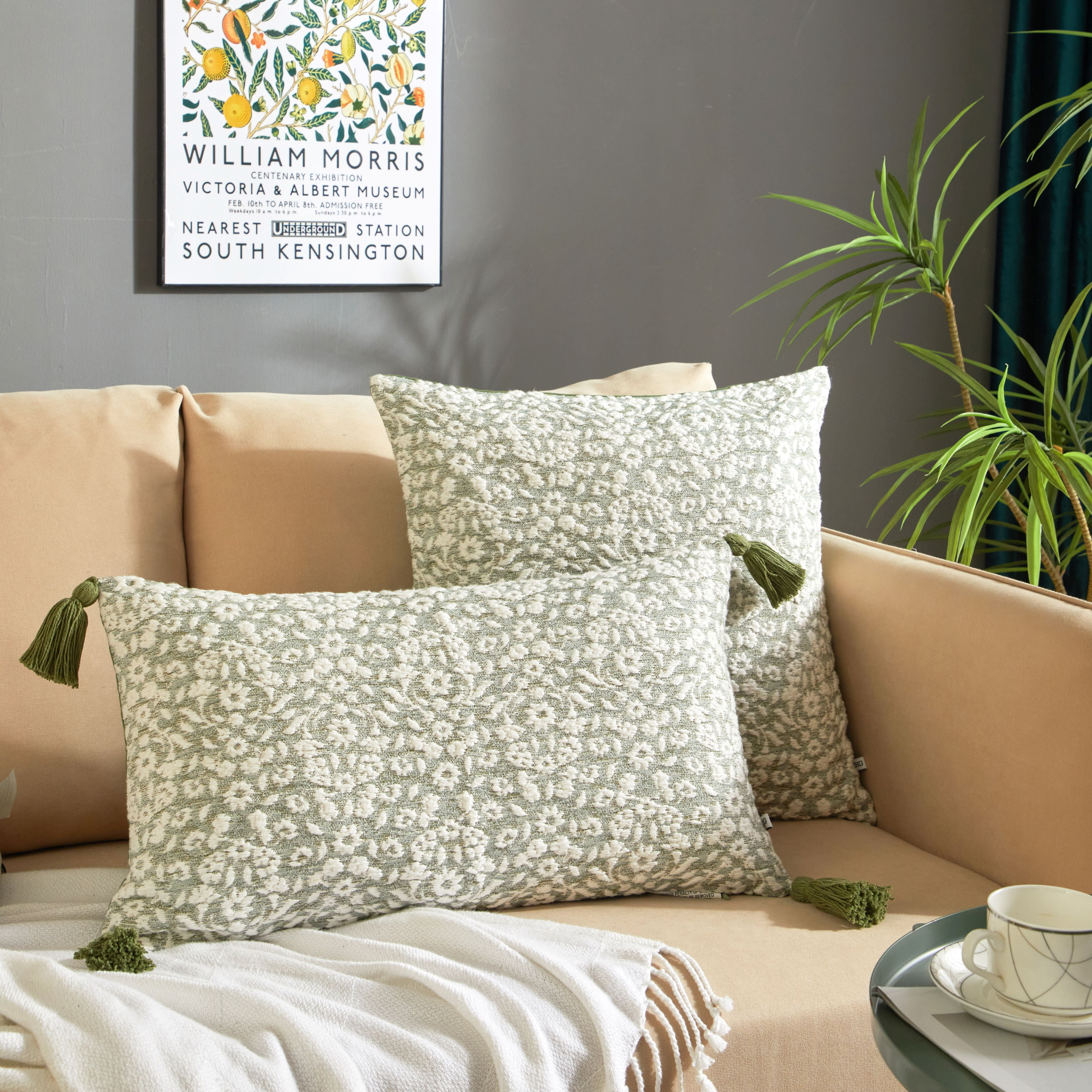 Better Homes & Gardens Burned Blooms Decorative Throw Pillow, 14 in x 24 in, Green