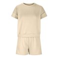 thumbnail image 3 of Nrmvnmi 2 Piece Sets for Women Outfits Short Sleeve Round Neck Solid Color Trendy Casual Sports Tracksuit Loungewear Set Womens Short Sets for Summer Beige 2XLMothers Day Gifts, 3 of 5