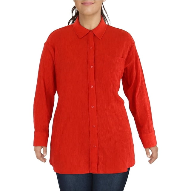 Nina Parker Womens Textured Button Up Shirt, Red, 1X