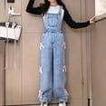 thumbnail image 2 of Ruyang Girls Denim Overalls Kids Blue Straight Leg Fashion Jean Jumpsuits Western Clothes Dungarees Pants Bow Workwear Bib Pants, 2 of 4
