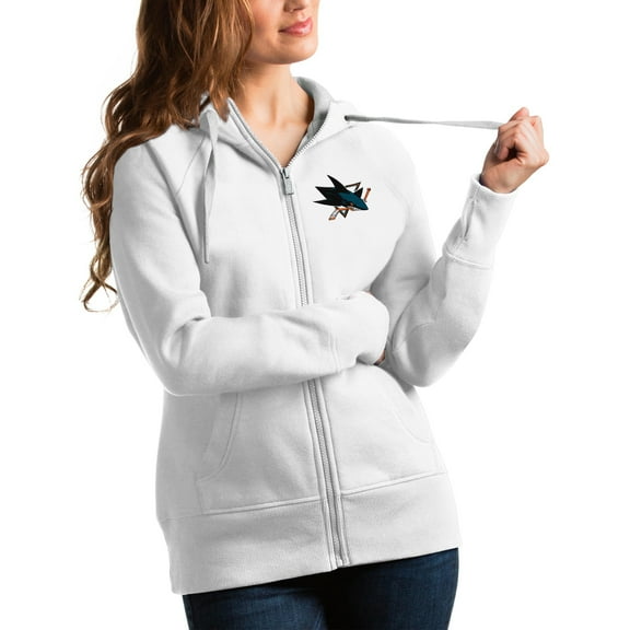 Women's Antigua White San Jose Sharks Victory Full-Zip Hoodie