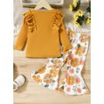 thumbnail image 3 of Suealasg Kids Girl Spring Outfits Clothes 1T 2T 3T 4T 5T Toddler Girls Long Sleeve T-shirt Flower Print Flare Pants Set 2Pcs Fall Clothing for Little Girl, 3 of 8