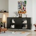 thumbnail image 5 of Accent Cabinet Black Lacquered Wooden Cabinet with 4 Glass Doors Sideboard Buffet Server Cabinet Storage Cabinet, for Living Room, Entryway, Hallway, Office, Kitchen and Dining Room, 5 of 8