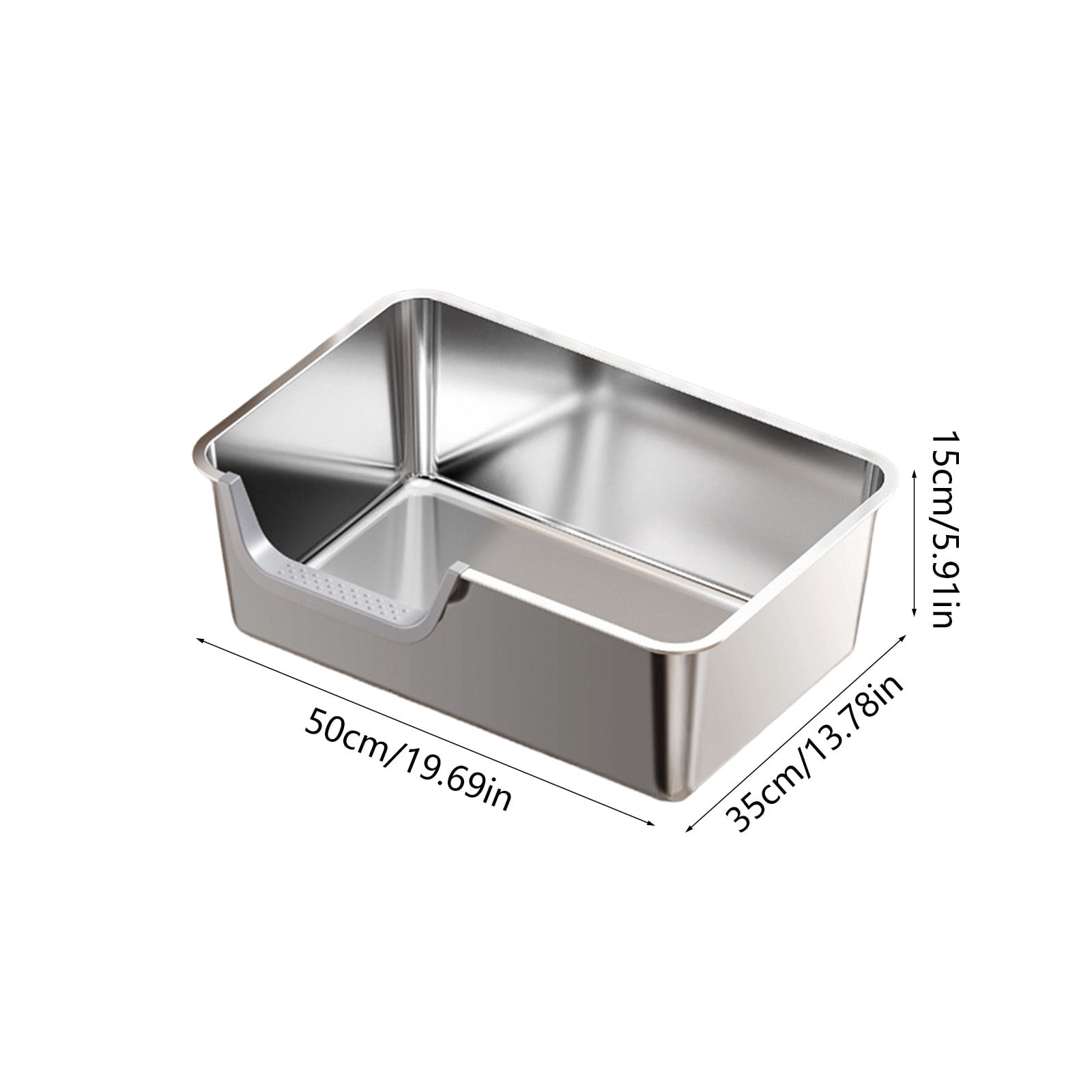 Winter Poetry Upgrade Stainless Steel Cat Litter Box, High Sides Anti-Spray Kitty Litter Pan, Odor Control Non-Slip Bottom, B