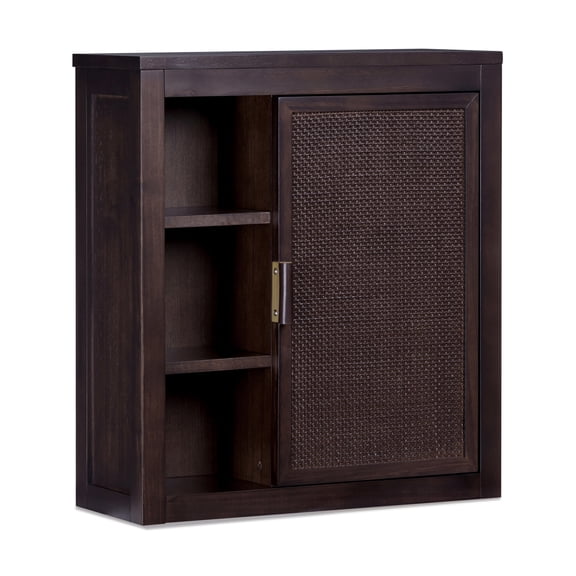 Hatteras Wall Cabinet with 1 Door and Open Storage , Espresso – Teamson Home: Sturdy Shelves and Coastal Modern Style