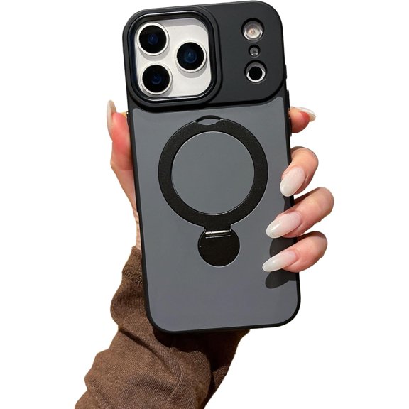 Double Color Ring Bracket Holder Magnetic Phone Case for iPhone, Compatible with (iPhone 14,Black)