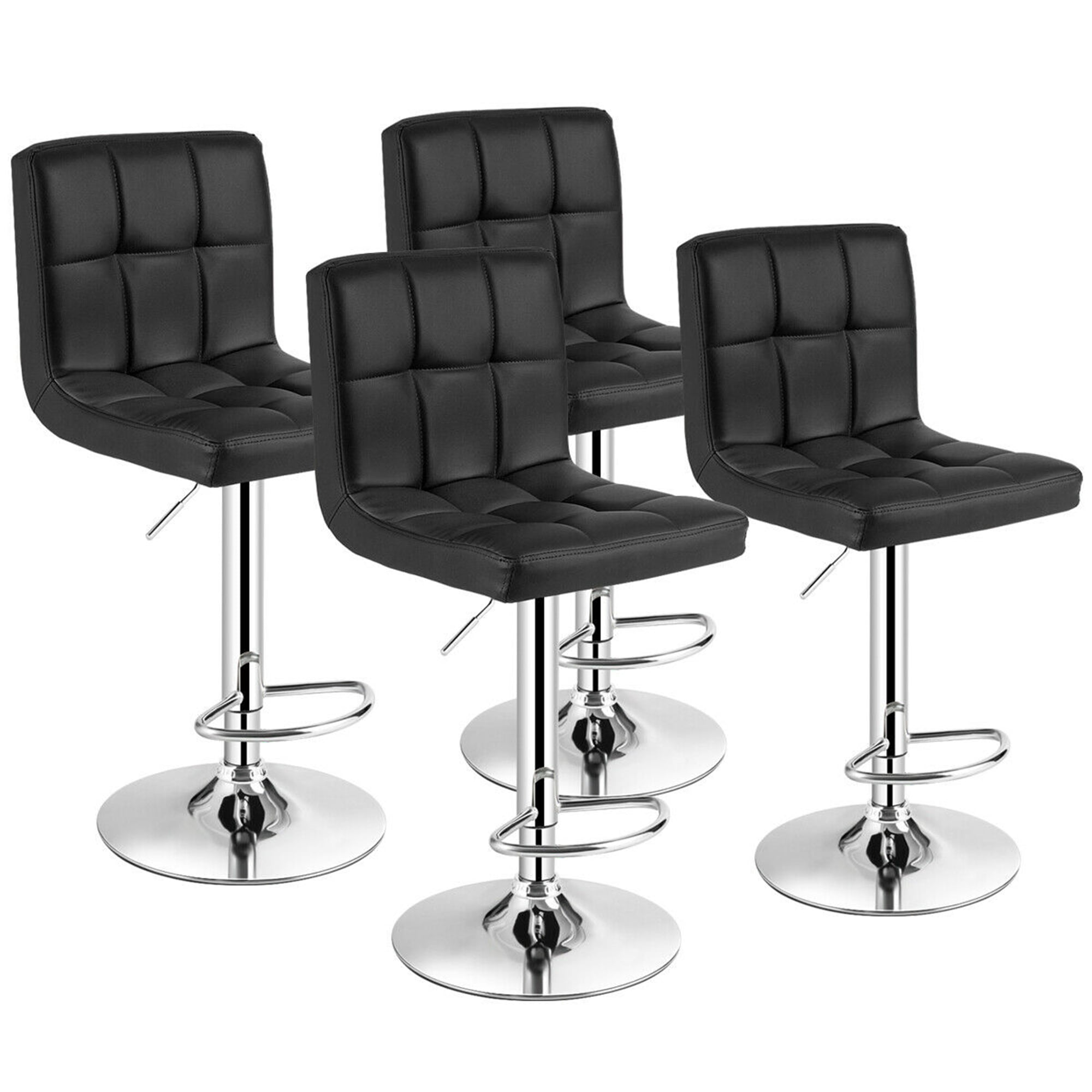 Gymax Set of 4 PU Leather Bar Stool Swivel Bar Chair w/ Adjustable