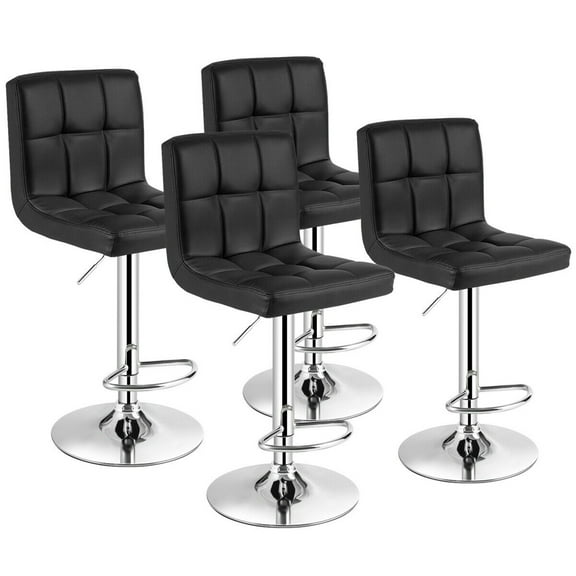 Gymax Set of 4 PU Leather Bar Stool Swivel Bar Chair w/ Adjustable Height Black