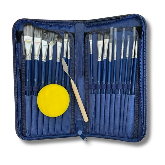 Cantoo City All Purpose 16 Pcs Nylon Paint Brushes, 1 Palette Knife, 1 Sponge & 1 Storage Case Set - Paint Brush Set for Gouache, Acrylic, Oil & Watercolor Painting