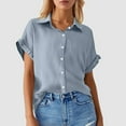 thumbnail image 2 of Women's Solid Color Casual Batwing Sleeve Button Pocket Short Sleeve Shirt, 2 of 4