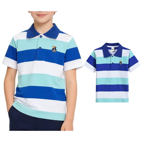 XINXIAOO Boys Polo Shirts Short Sleeve Striped Shirts for Boys Collared Shirts for Boys School Uniform Shirts Child 8-9 Years Shirts