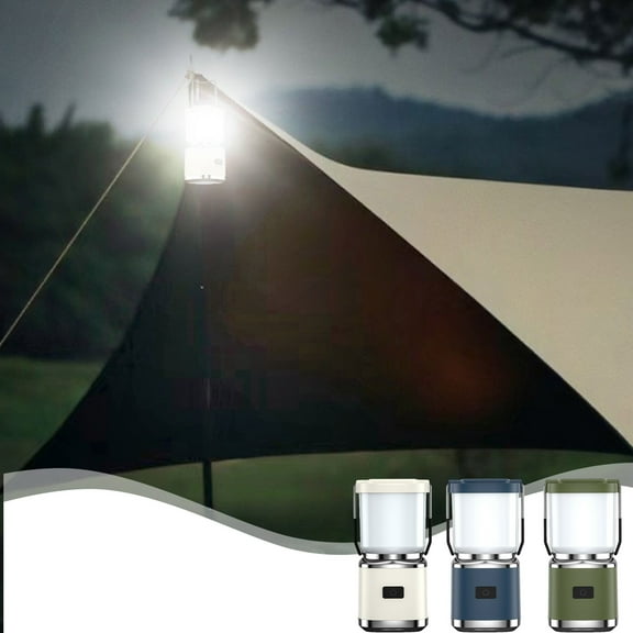 Portable LED Camping Light USB Rechargeable 2000mAh Battery Type-C Fast Charging with Hanging Hook, 360掳 Illumination Mini Ambient Tent Lamp for Hiking Outdoor Activities, White Blue Green Colors