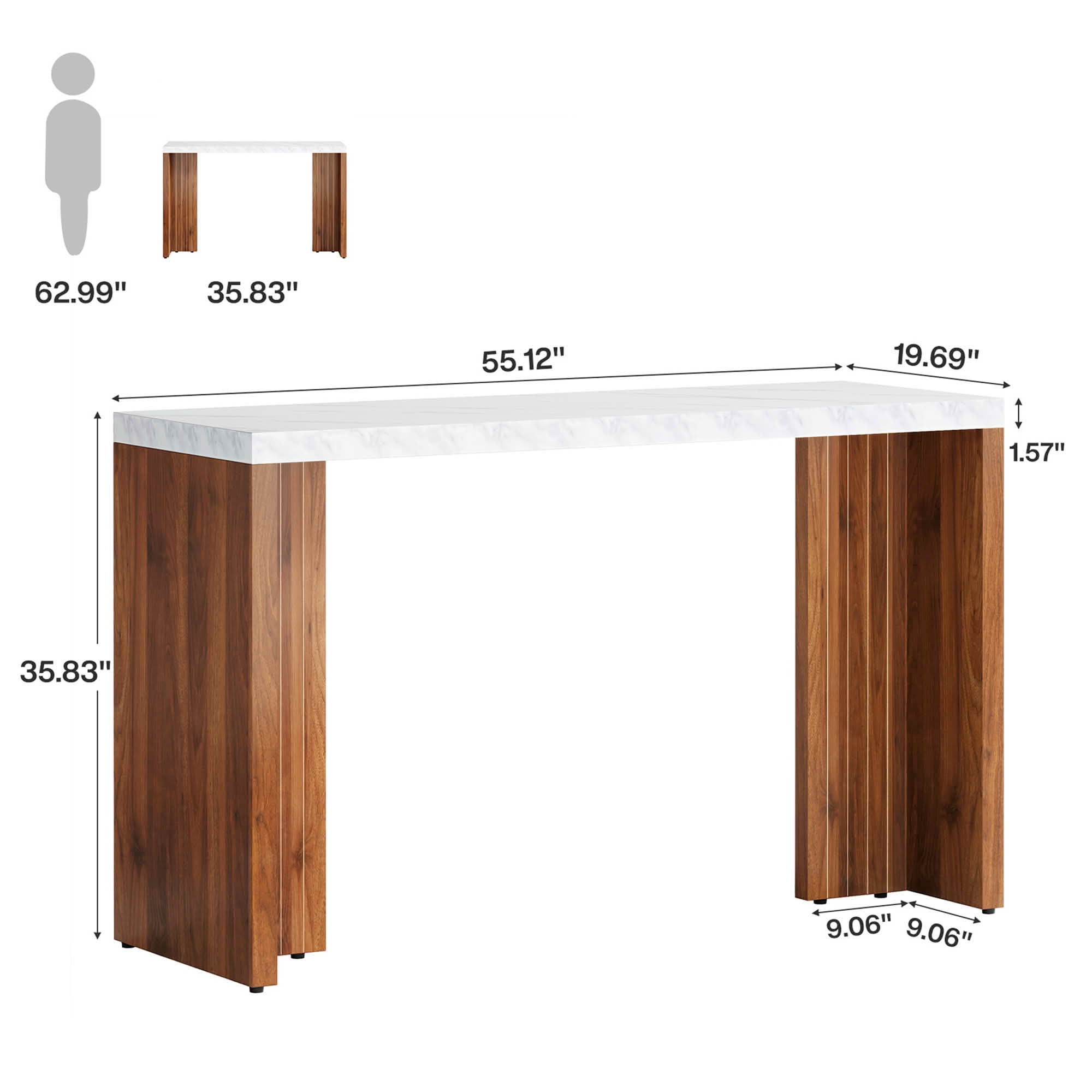MAYEERTY 55.12" Minimalist Bar Table, Faux Marble Top & Dark Walnut Legs, 36.02" Height Heavy-Duty Home Bar Unit