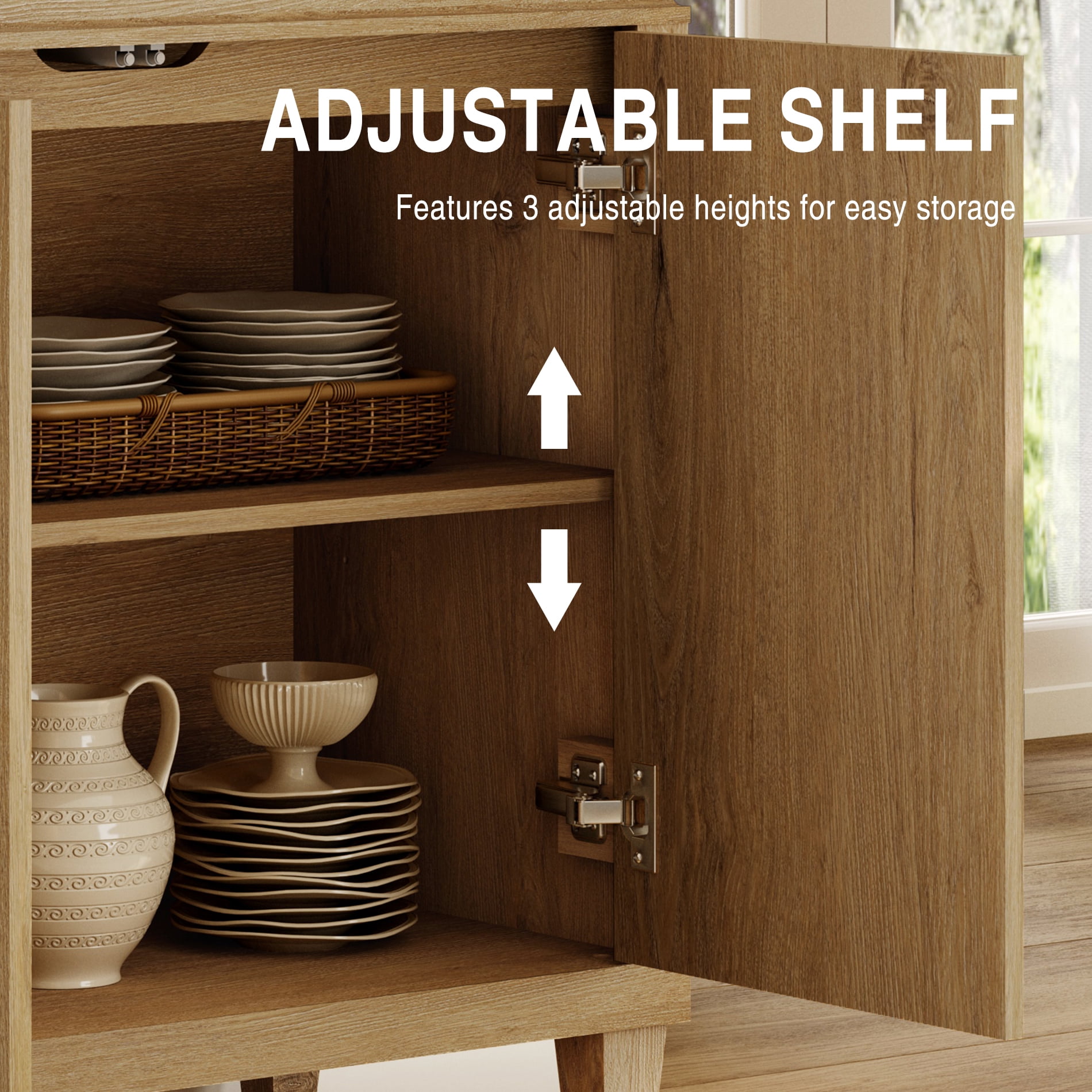 31.5" Oak Buffet Cabinet with Embossed Door, Modern Sideboard with Storage,Oak