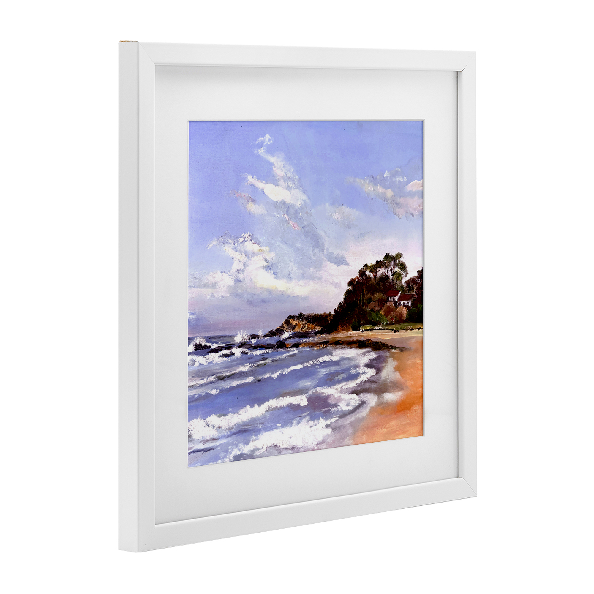 Malua Bay Seascape White Framed Print Under Glass, design by Patricia Reynolds