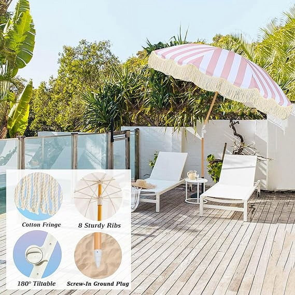 Pink and White Stripped Hexagon Patio Umbrella