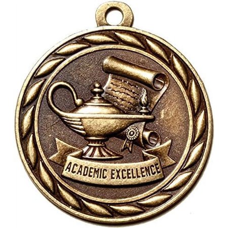 2 Inch Academic Excellence Medal in Antique Brass Attached to Ribbon - Pack of 12