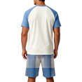 thumbnail image 4 of OIOLOYJM Mens Pajama Set Summer Casual Cotton Plaid Breathable Pjs Sleepwear Soft Comfy Raglan Short Sleeve Sleep Set With Pockets Light Blue 5XL, 4 of 5