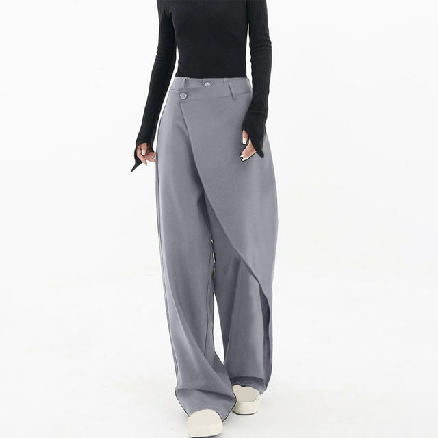 Mefallenssiah Women High Waisted Solid Pockets Zipper Street Loose Irregular Tailored Pants
