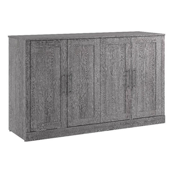 Pemberly Row 75" Engineered Wood Queen Cabinet Bed w/ Mattress in Bark Gray