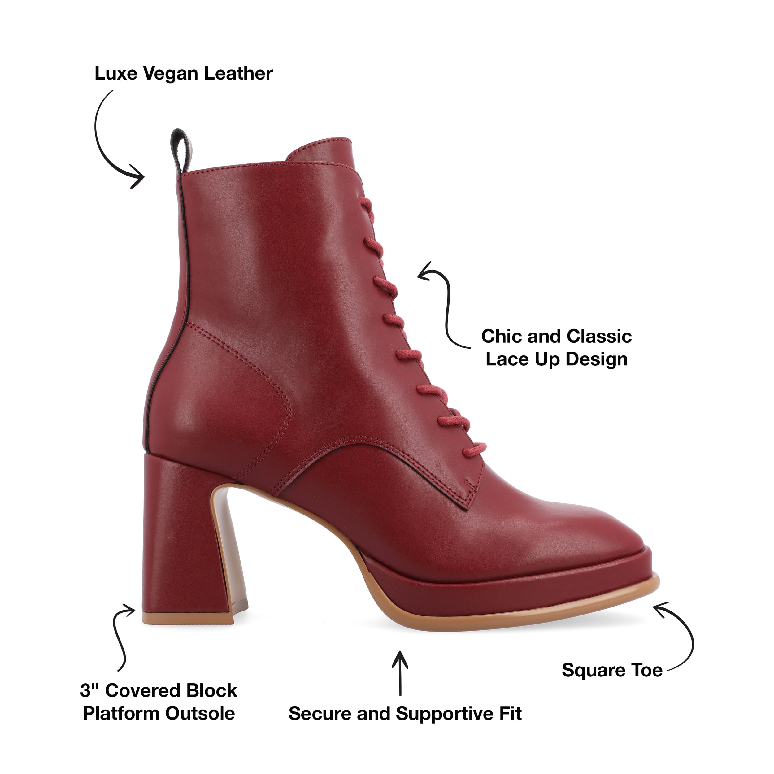 Journee Womens Kalindi Lace Up and Zip Entry Square Toe Booties, Widths Available