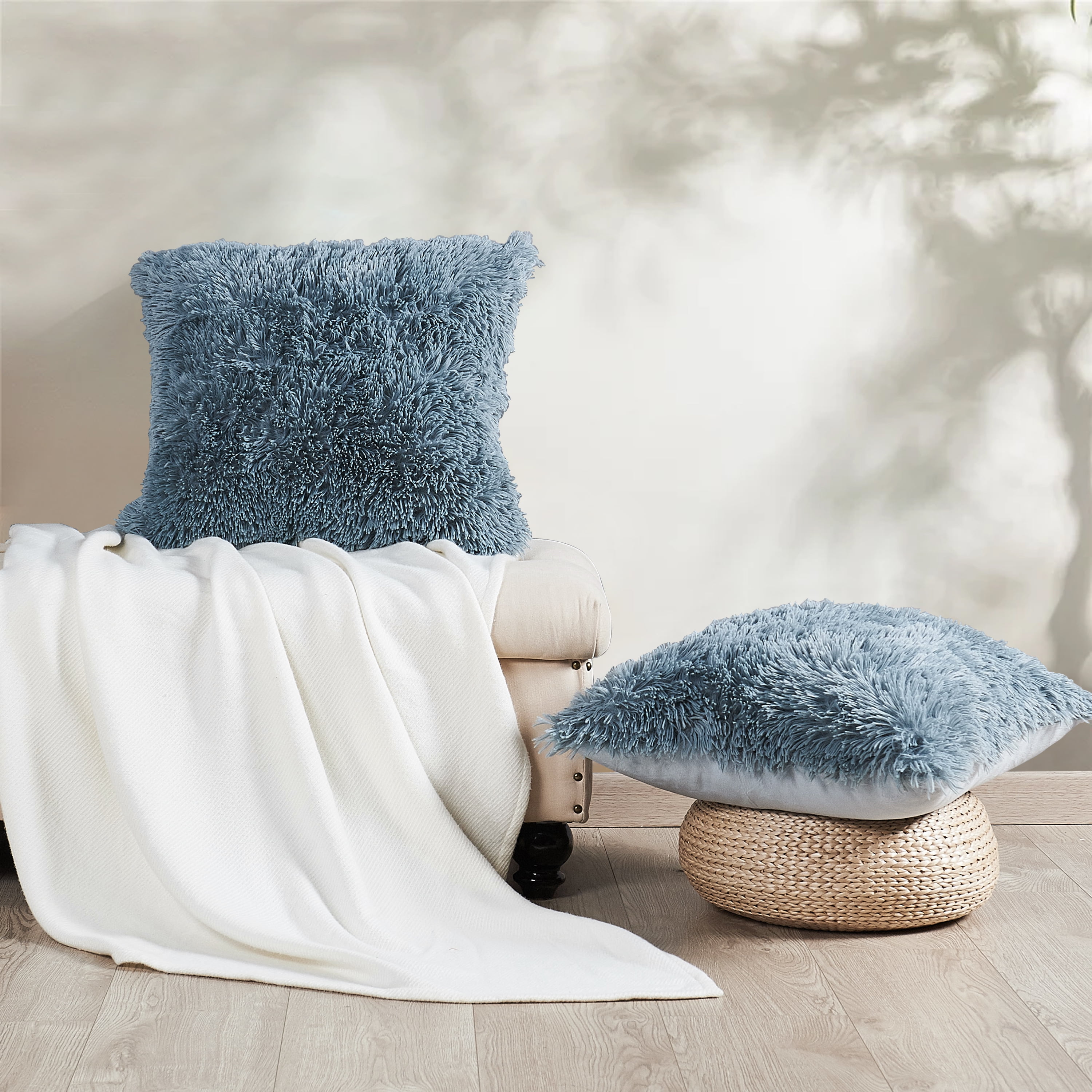 Home Soft Things Shaggy Throw & Pillow Cover 3 Piece Combo - Silver Blue - 50" x 60"/20" x 20"