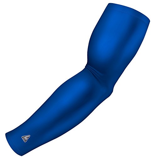 Pro-Fit Sports Compression Arm Sleeve | w/Anti-Slip Silicone Band UV Protection and Dri-Wick Fabric | 20+ Solid Colors |for Youth Adult Men Women | Includes 1 Sleeve