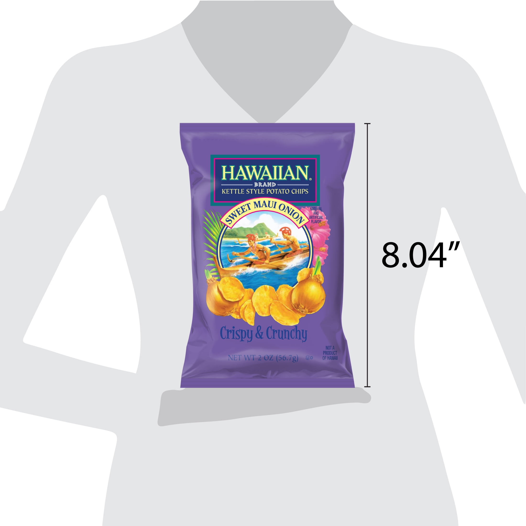 Hawaiian Brand Sweet Maui Onion Kettle Style Potato Chips, 2 oz Bag