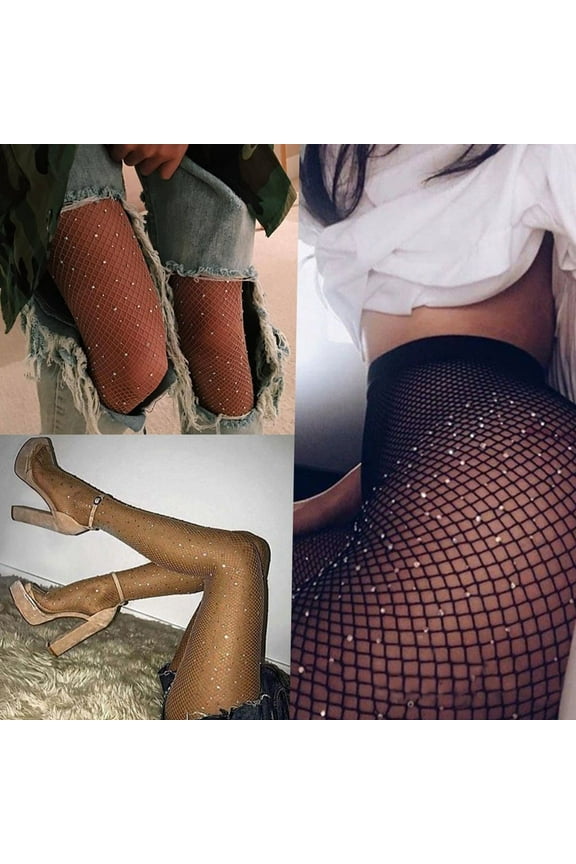 Sexy Women's Rhinestone Fishnet Elastic Stockings Fish Net Tights Pantyhose Socks Spandex + Rhinestone