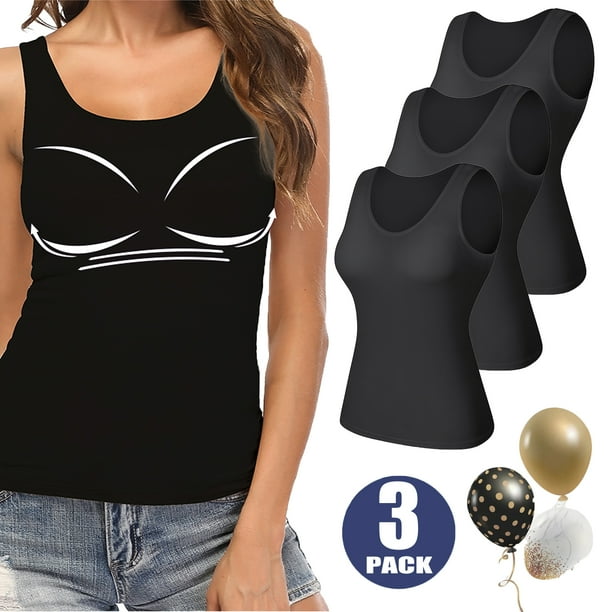 QRIC 3 Pack Women Comfy Tank Tops with Shelf Bra Tanks for Layering