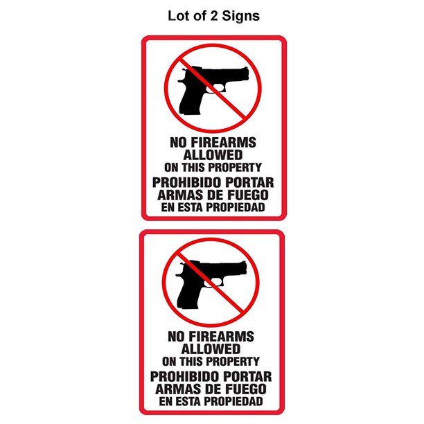 2 Count "No Firearms Allowed on This Property (v2)" 11 inch by 9.5 inch