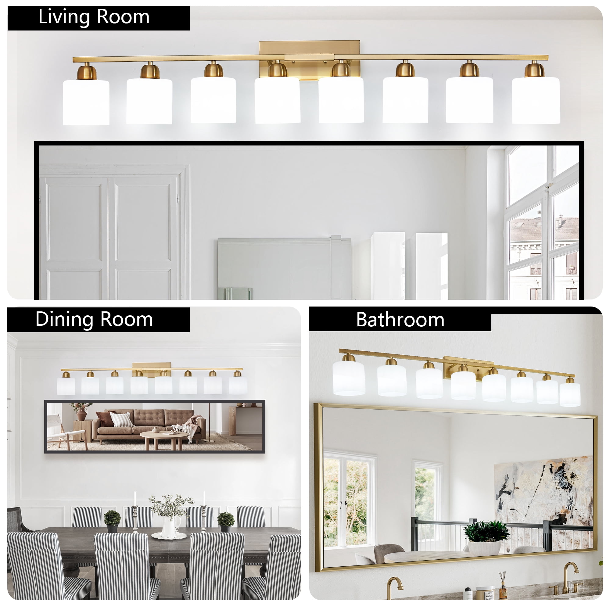 Miniyam 51.6 in 8 Light Gold Vanity Light for Bathroom, Wall-Mounted Fixtures Over Mirror, E26, No Bulbs Included