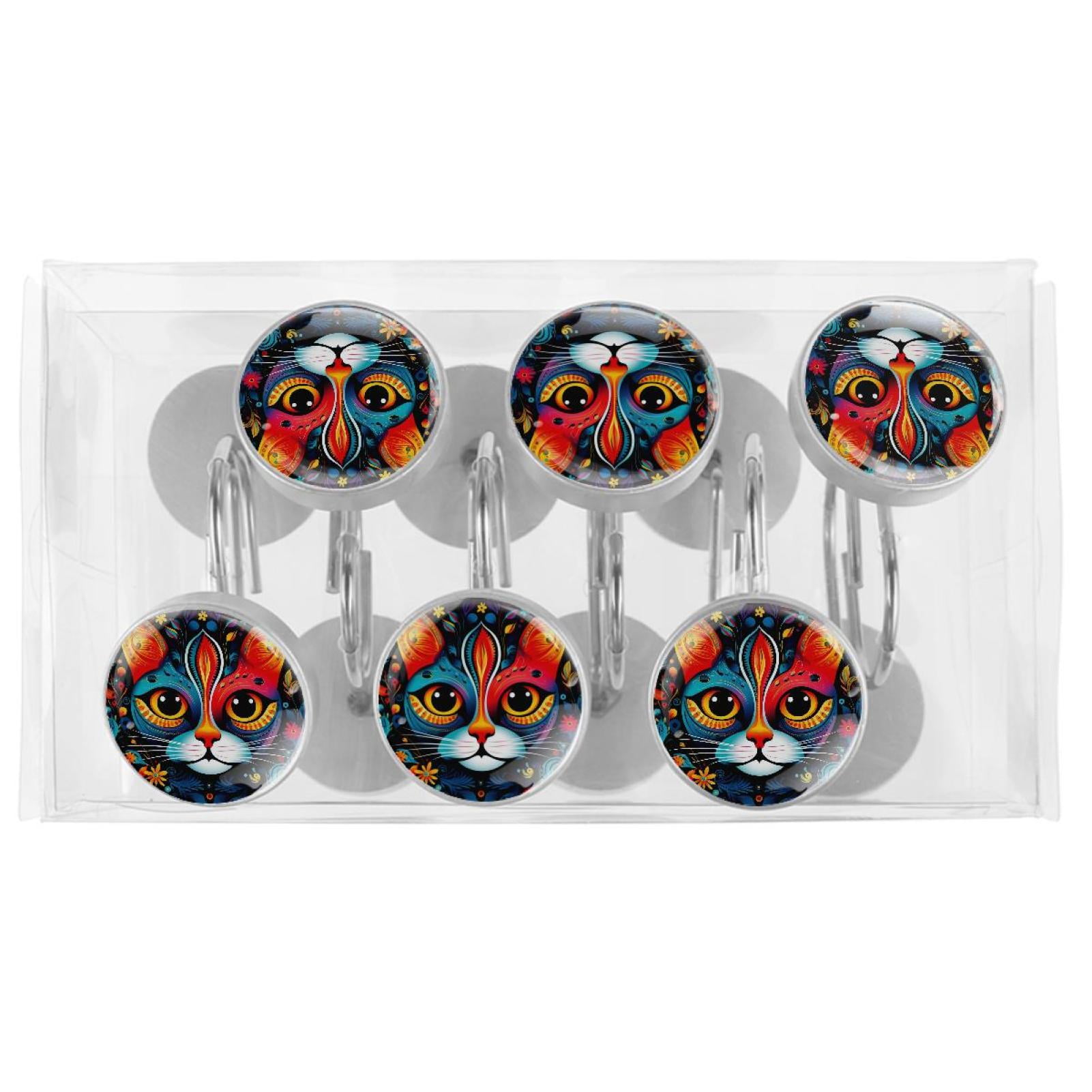 HemaKayy 12 Pcs Decorative Shower Curtain Hooks - Stainless Steel Rings for Bathroom Décor - Easy Glide & Secure Hold - Perfect Decoration for Bathroom Shower Rods - Pet Cats