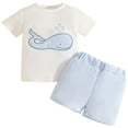 thumbnail image 2 of Trikvn Baby Boys Casual Shorts Set Whale Embroidery Top and Striped Seersucker Elastic Waist Loose Fit Shorts Outfit for Summer Beach Vacation and Lounge Wear, 2 of 8