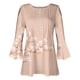 thumbnail image 4 of ICHUANYI Clearance Women's Casual Trumpet 3/4 Sleeve Printed Buttoned Basic Ruched Tops Pleated T-shirts Blouses(Khaki, XXL) ICHUANYI WER2023081011629, 4 of 5