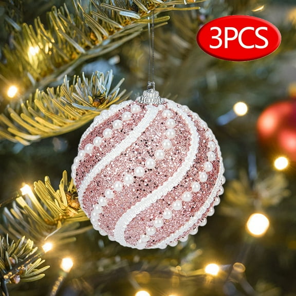 KOYPTL 3.15In Christmas Ball Ornaments for Tree-3 Pcs,Shatterproof Glittering Hanging Bulbs Pendants for Christmas Tree Porch Lawn Yard Holiday Decorations for Xmas Birthday Home Party Supplies