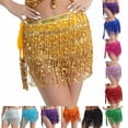 thumbnail image 5 of Lovskoo Women's Sequin Fringe Hip Skirts Fashion Belly Dance Waist Belt Hip Scarf Lace-Up Skirt Purple, 5 of 5