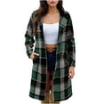 thumbnail image 2 of SYMOID Womens Army Green Plaid Wool Blend Mid-Length Long Coat - Warm for Fall Winter, Inclusive Sizing S-XXL, Open-Front Casual Outerwear,Size S, 2 of 7