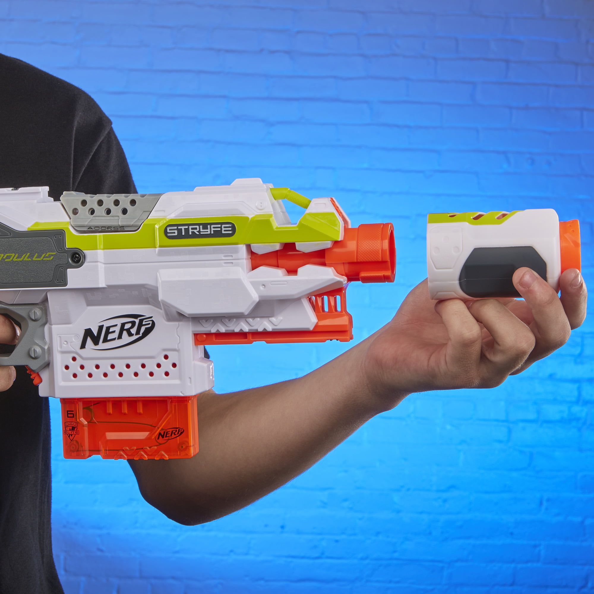 Nerf Stryfe Modulus Motorized Toy Blaster with Drop Grip, Barrel Extension, 6-Dart Clip, 6 Official Darts for Kids, Adults - Walmart.com