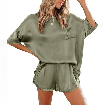 

Homenesgenics Shorts for Women Plus Size 22W Women s Fashion Two Piece Silk Sleepwear Nightwea Soft Casual Pajamas Sets