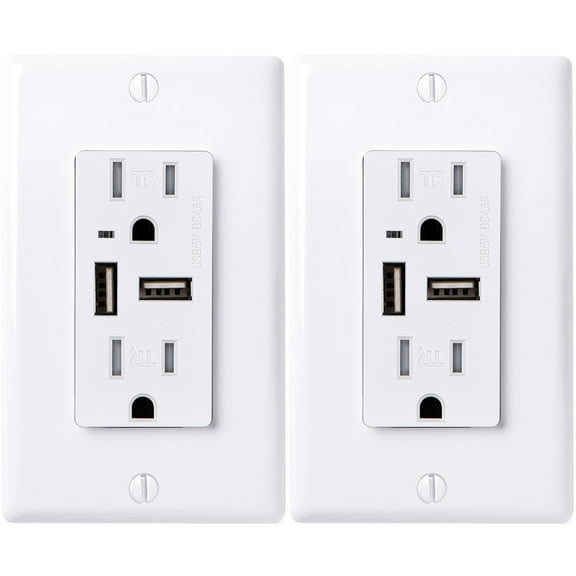 Faith [2-Pack] 4.6A USB Outlet and 15A Decorator Tamper-Resistant Duplex Receptacle with Wall Plate, White, 2-Pack