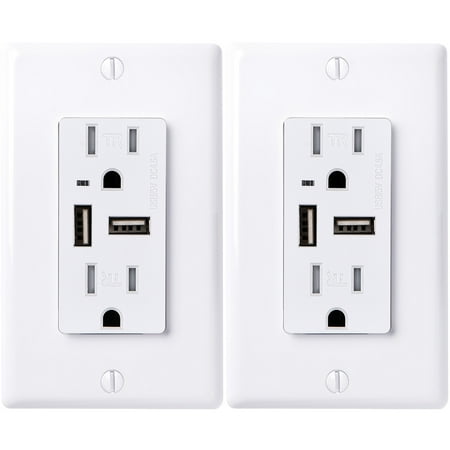 Faith [2-Pack] 4.6A USB Outlet and 15A Decorator Tamper-Resistant Duplex Receptacle with Wall Plate, White, 2-Pack