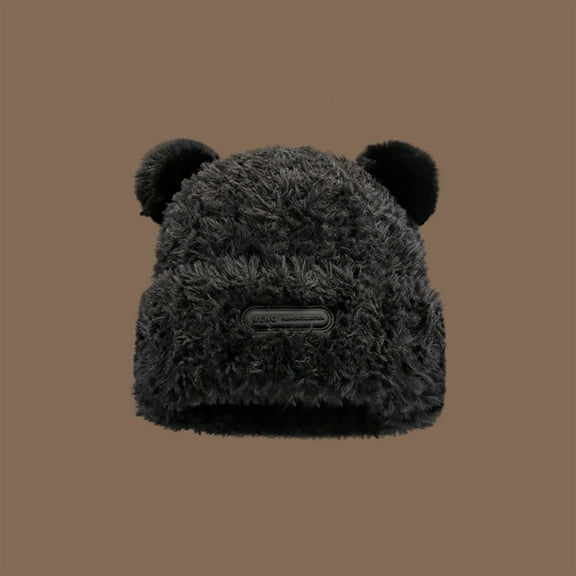 Idoravan Beanie Hats for Women Winter, Women's Fashion Winter Hat Thickened Cold Warm Ear Protection Plush Hat Windproof Cap Knitted Wool Hat Black