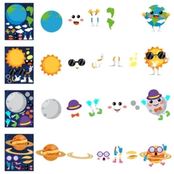 MALLMALL6 Diy Planet Stickers, Easy to Peel and Stick Stickers for Back to School Party, 45Pack