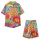 thumbnail image 4 of Conjunto casual de blusa y pantalones de playa de manga corta con estampado de botones para hombre Pompotops oipoqjl36082, 4 of 5