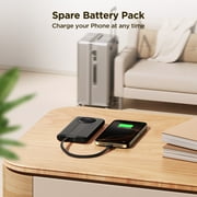 Aioneus Portable Charger Power Bank with Built-in Cables, 10000mAh 20W Fast Battery Pack, Black