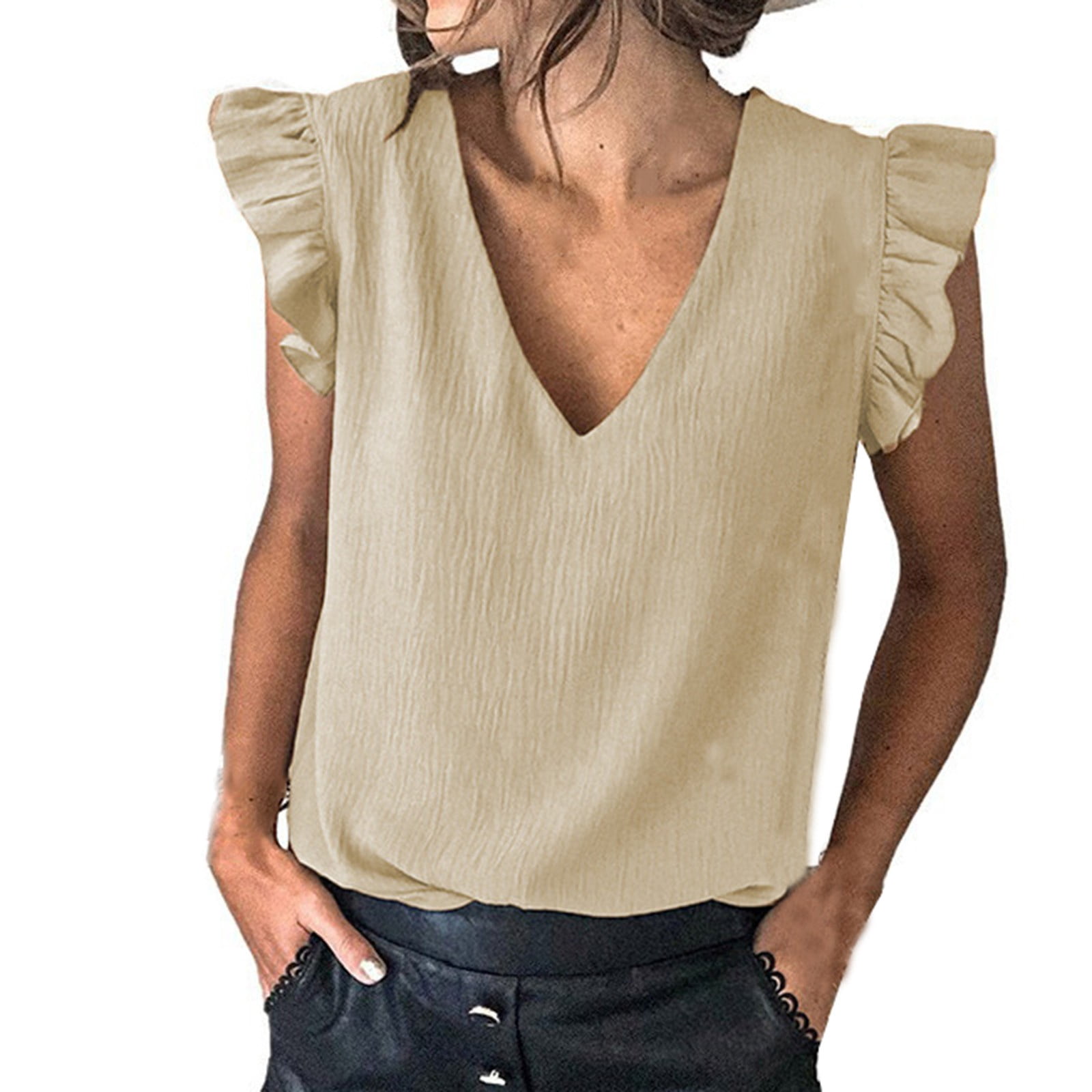 QYZEU Women'S Long Sleeve T-Shirt Womens Lightweight Long Sleeve Shirt  Women Summer Casual Top Shirts Fashion Sleeveless T Shirt Solid Color V  Neck Pullover Ruffle Sleeve Top - Walmart.com