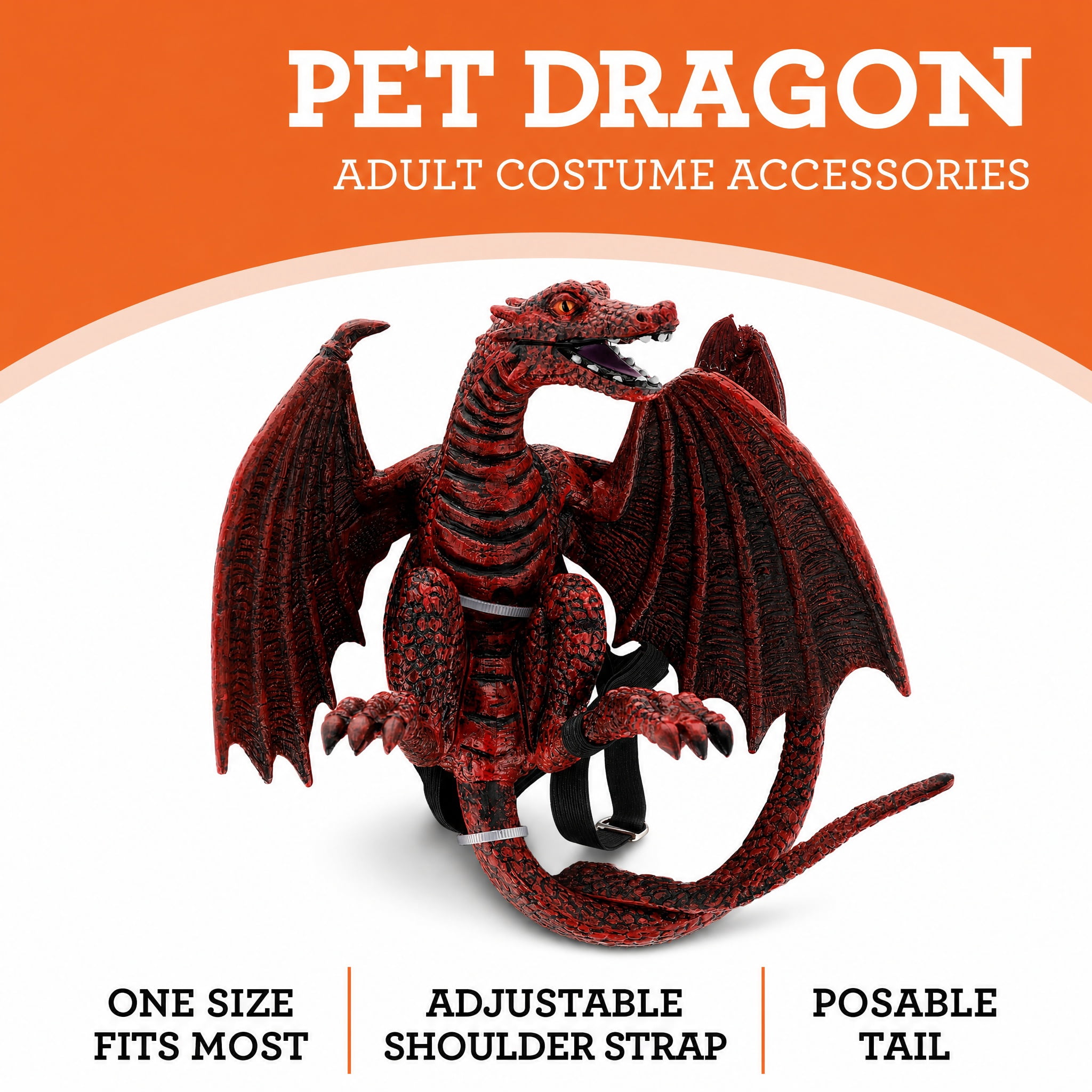 Pet Dragon Costume Accessory for Adults, Red, Halloween by Way To Celebrate