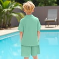 thumbnail image 7 of THDHVS Boys Suit,Boys Summer Outfits,Boys' Casual Solid Color Button Pocket Shirt Holiday Vacation Beach Shorts Two-piece Set Short Sleeved Lapel Set Green 7-8 Years, 7 of 7