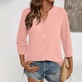 thumbnail image 5 of Endives Women's Linen Shirt 3/4 Sleeve Shirt Fashion Casual Solid Color Shirts Button Down Shirts For Women Spring Summer Pink, 5 of 6